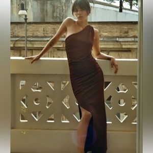 Zara One Shoulder Dress in Brown